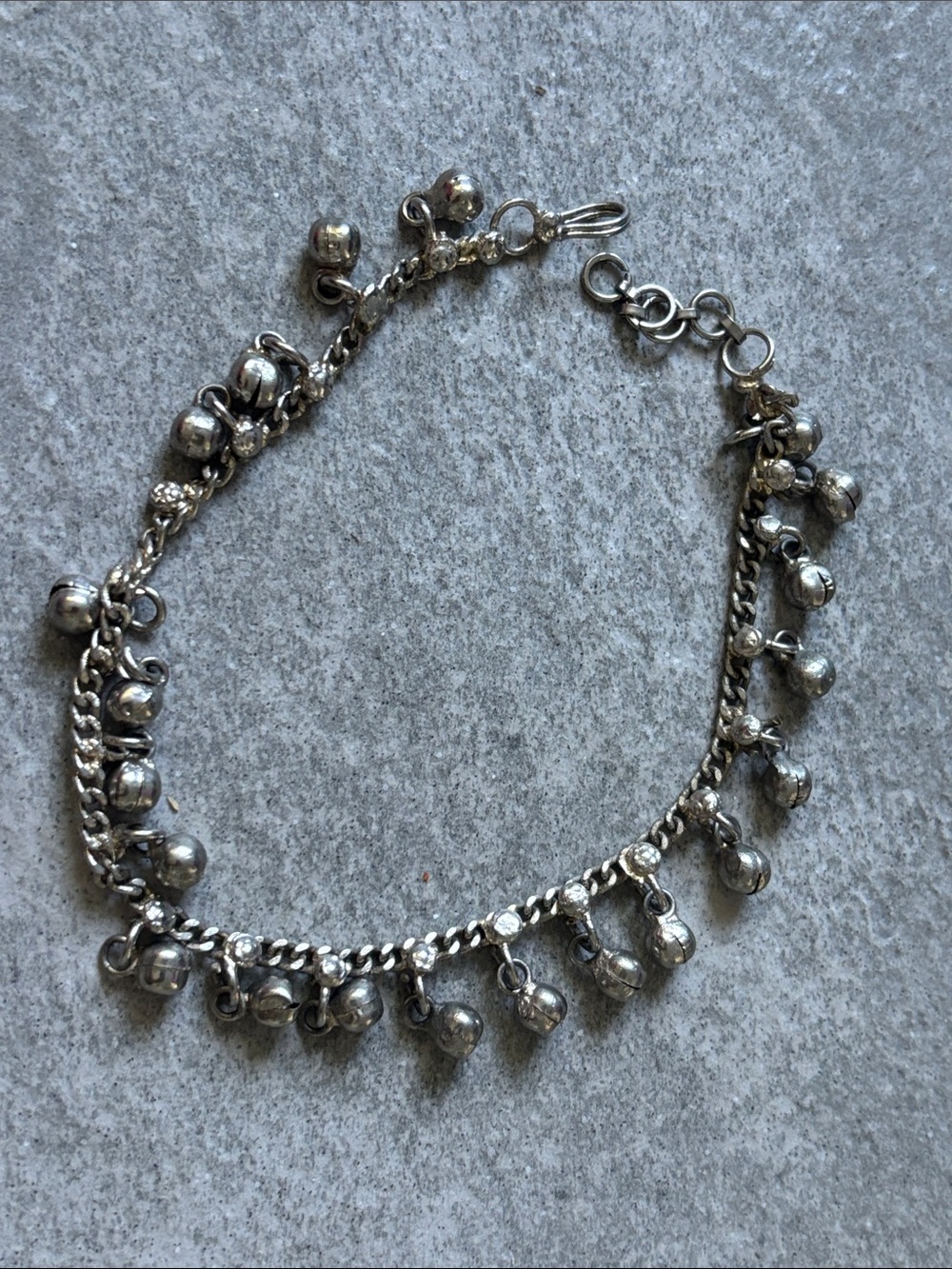 Indian Silver Tone Bell Charm Anklet/Bracelet Vintage Belly Dance Middle Eastern